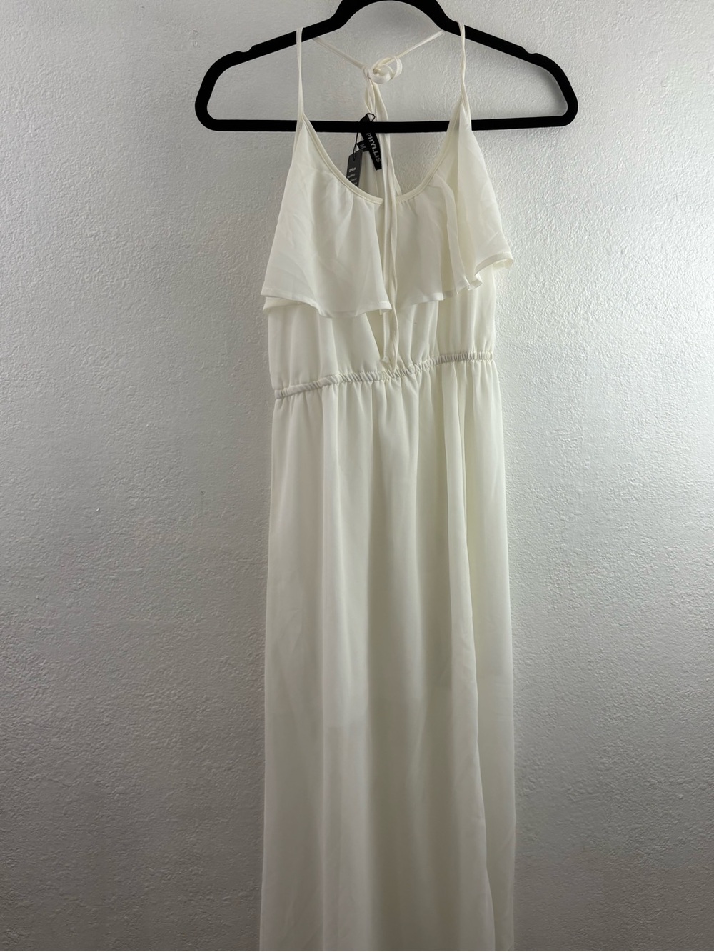 Rephyllisn sheer, flowy halter-neck sleeveless off white dress size M